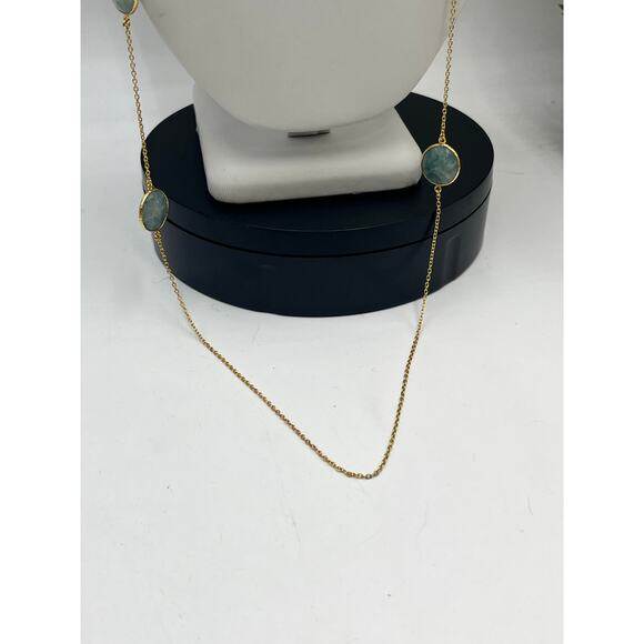 AV Argento Vivo Sterling Gold Vermeil Jadeite Station Opera Length Necklace - Picture 4 of 9